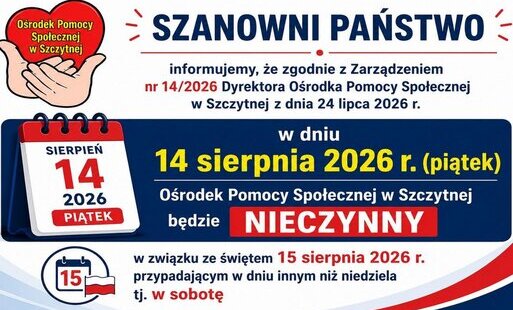 Organizacja pracy OPS w Szczytnej w dniu 14.08.2026 r.