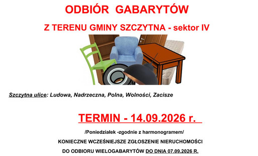Zdjęcie do Odbi&oacute;r gabaryt&oacute;w z terenu gminy Szczytna - sektor IV