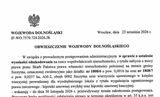 Zdjęcie do Obwieszczenie Wojewody Dolnośląskiego nr IF-WO.7570.724.2026.JR