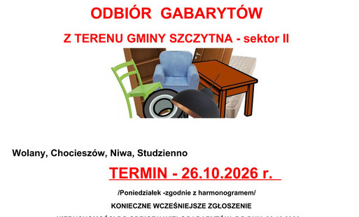 Zdjęcie do ODBI&Oacute;R GABARYT&Oacute;W Z TERENU GMINY SZCZYTNA - sektor II (TERMIN - 26.10.2026 r.)
